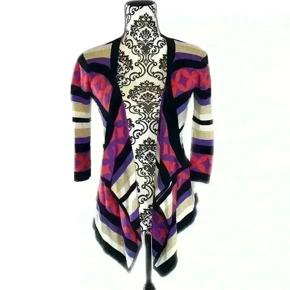 Minnie Rose 100% Cotton Patterned Cascade Waterfall Open Draped Cardigan Wrap - Picture 3 of 8